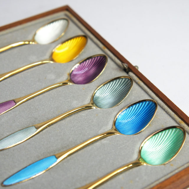 Denmark “Anton Michelsen” Sterling Silver & Enamel Spoon 6P-Set