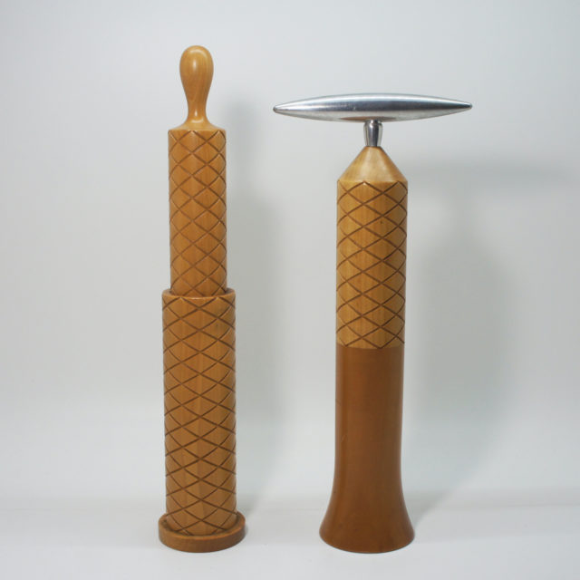 1991 Italy “Andrea Branzi” Design Pearwood Pepper Mill & Corkscrew for Alessi Twergi