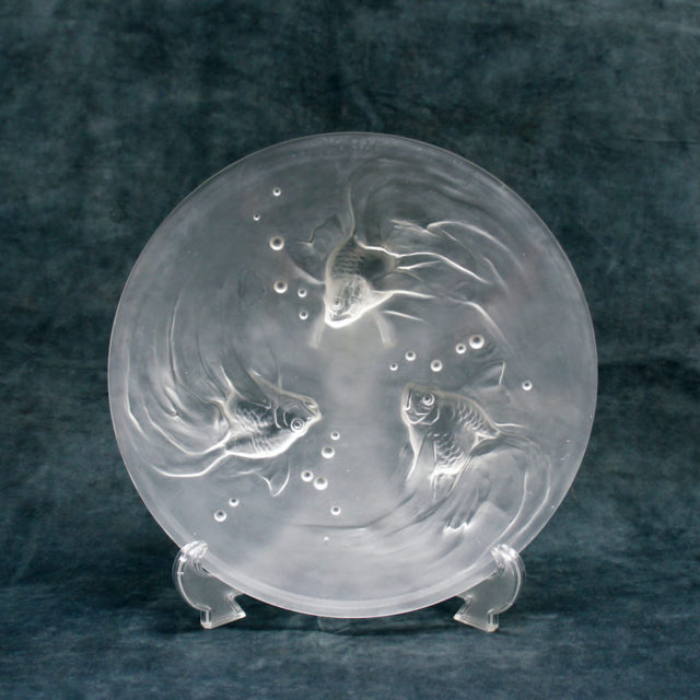 保谷硝子 Art Deco “Gold Fish/金魚” Relief Glass Plate