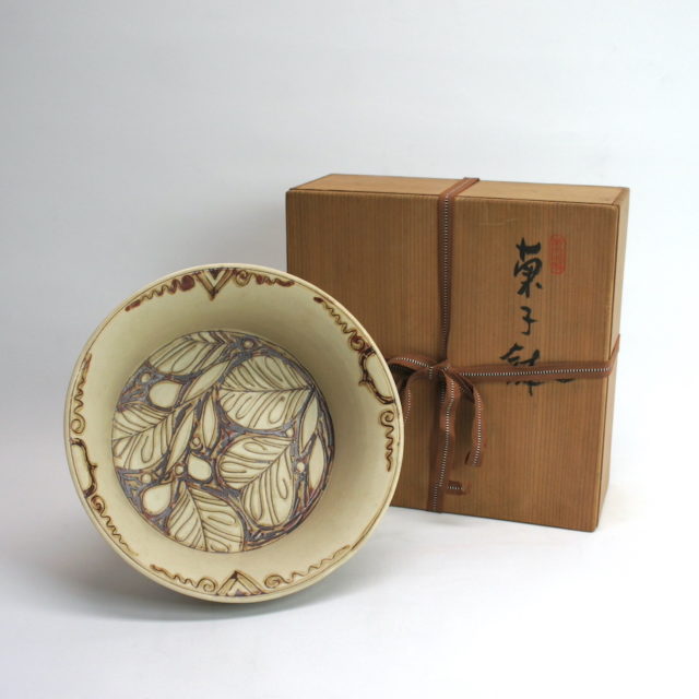 知山陶苑 二代 “安藤光一” 葉紋鉢