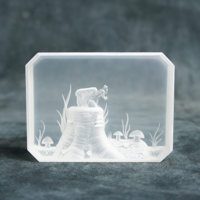 1976 Etched Lucite Sculpture by “Ronald Fox”