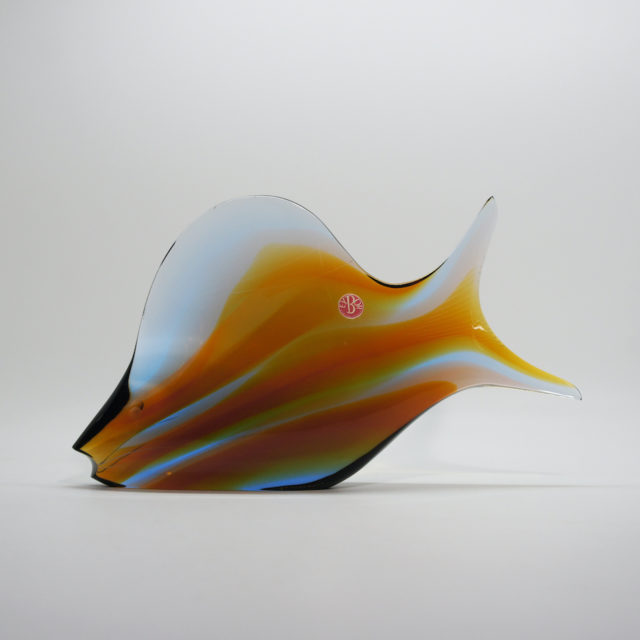 Czech “EXBOR” Glass Fish Sculpture Blue & Amber by J.Rozinek & S.Honzik