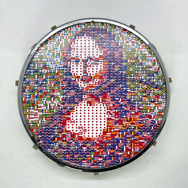 福田繁雄 オリジナルGoods 試作品「万国旗のモナリザ」シルクプリント タンバリン