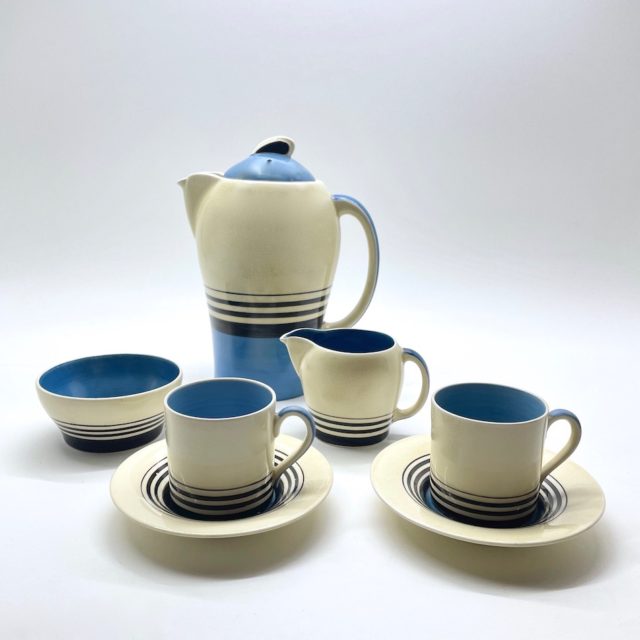1930’s “Susie Cooper” Coffee Service 7Pieces Set “Graduated Black Bans / TANGO”