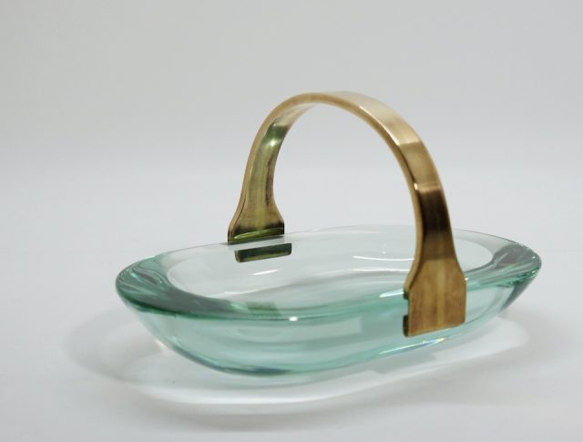 1960’s “Max Ingrand” Glass Dish with Brass Handle for “FontanaArte”