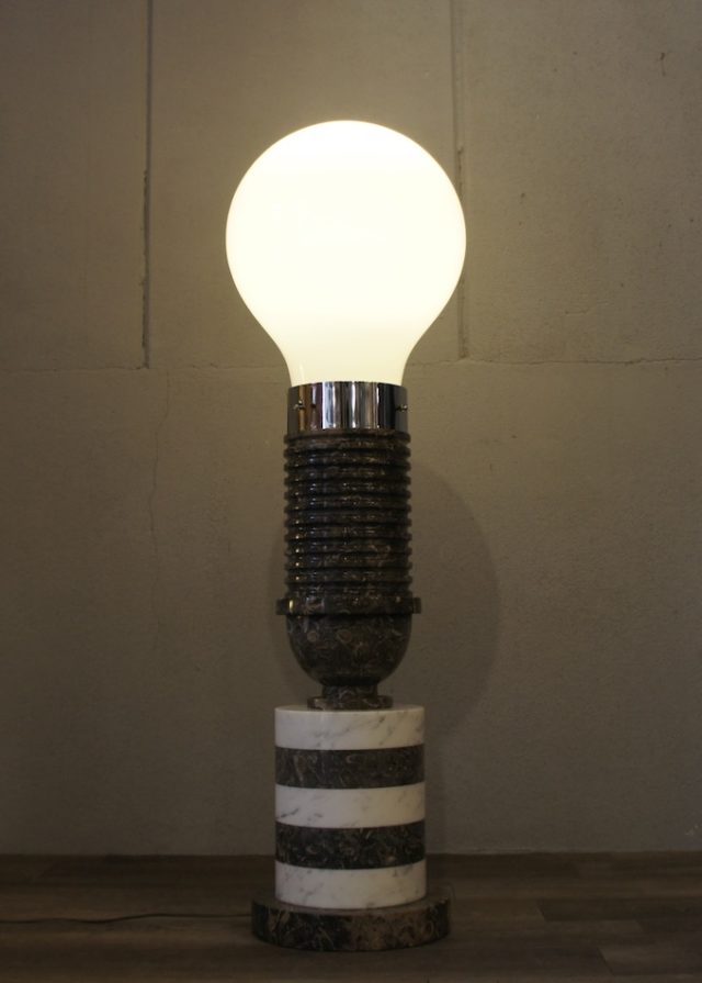 Italian Made Marble & Glass “Giant-Bulb” Floor Lamp