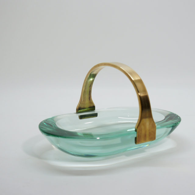 1960’s “Max Ingrand” Glass Dish with Brass Handle for “FontanaArte”