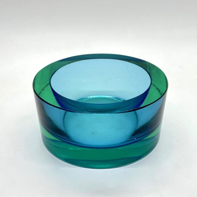 60’s Murano Sommerso Optical Glass Round Bowl (Lime & Blue)