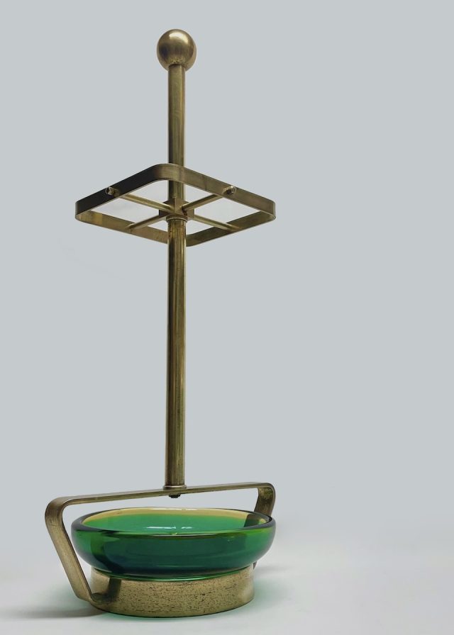 70’s Italy Solid Brass / Murano Glass Umbrella Stand