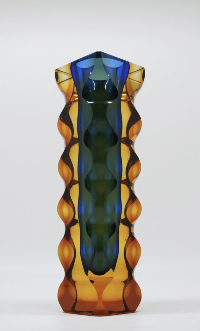 60’s Czech “EXBOR” Amber & Blue Glass Vase by “Oldrich Lipsky”