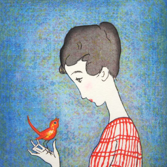 竹久夢二 原画 / 松永安生 彫摺 木版画「赤い鳥」