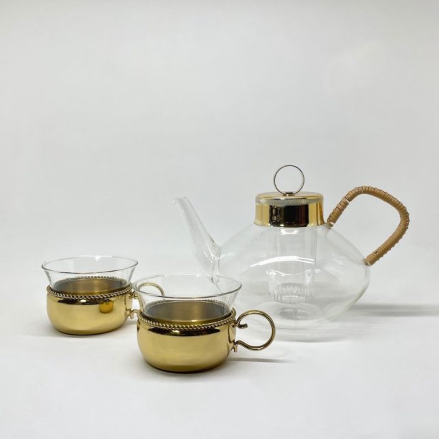 1955 “Heinrich Löffelhardt” Design “JENAer Glas” & “BBI Metal Meister” Tea Set