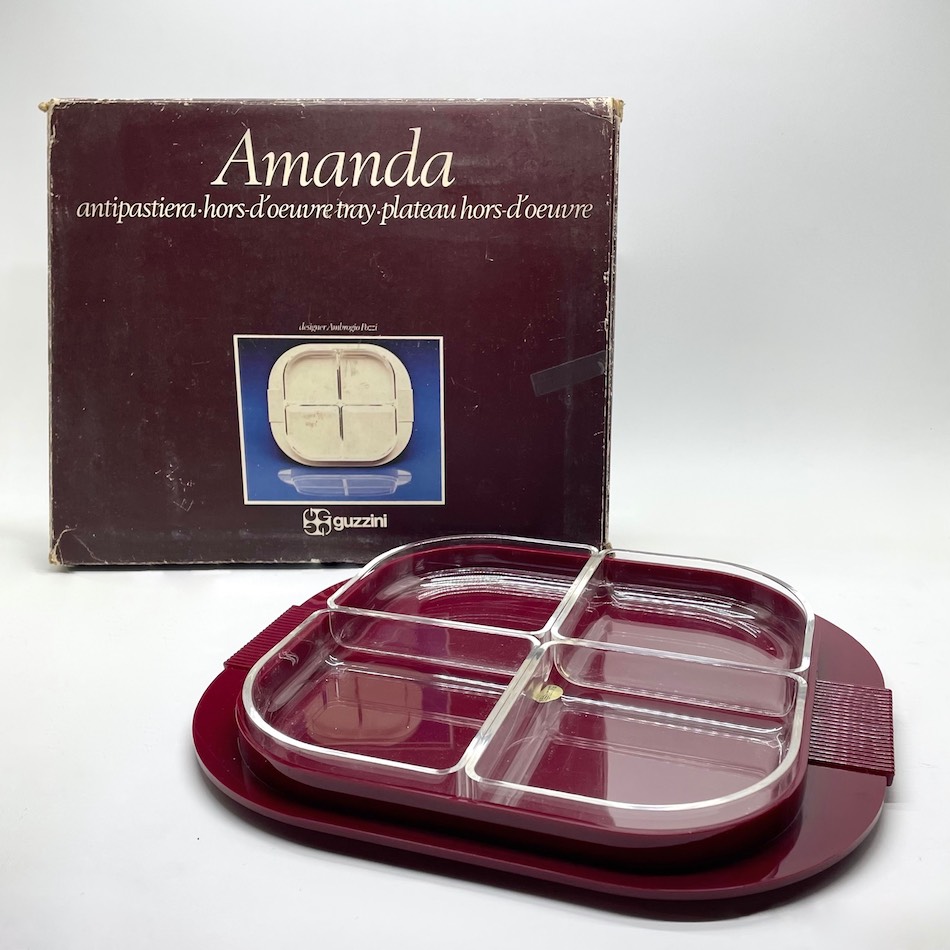 70’s Vintage “guzzini” Appetizer Tray 「Amanda」by “Ambrogio Pozzi” (Burgundy)