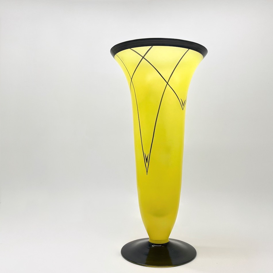 Czech Art deco Style “Crystalex” Yellow / Black Glass Vase