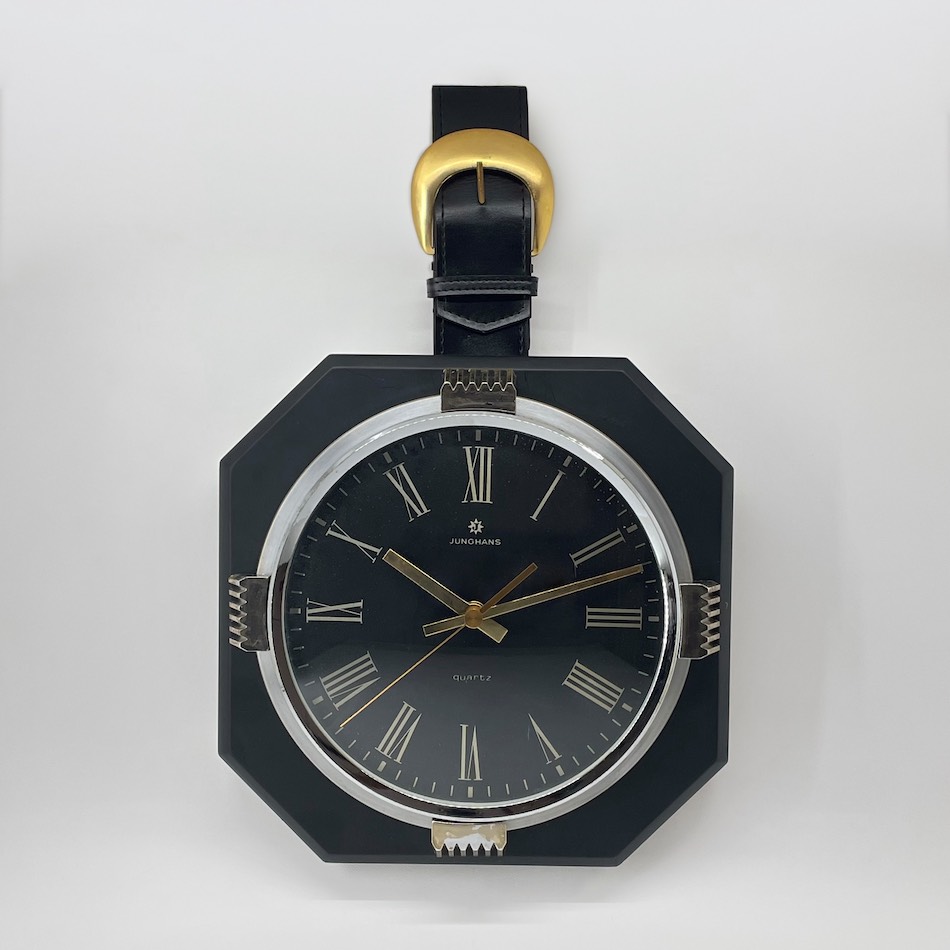 70s Germany “JUNGHANS” Leather Belt Hanging Clock