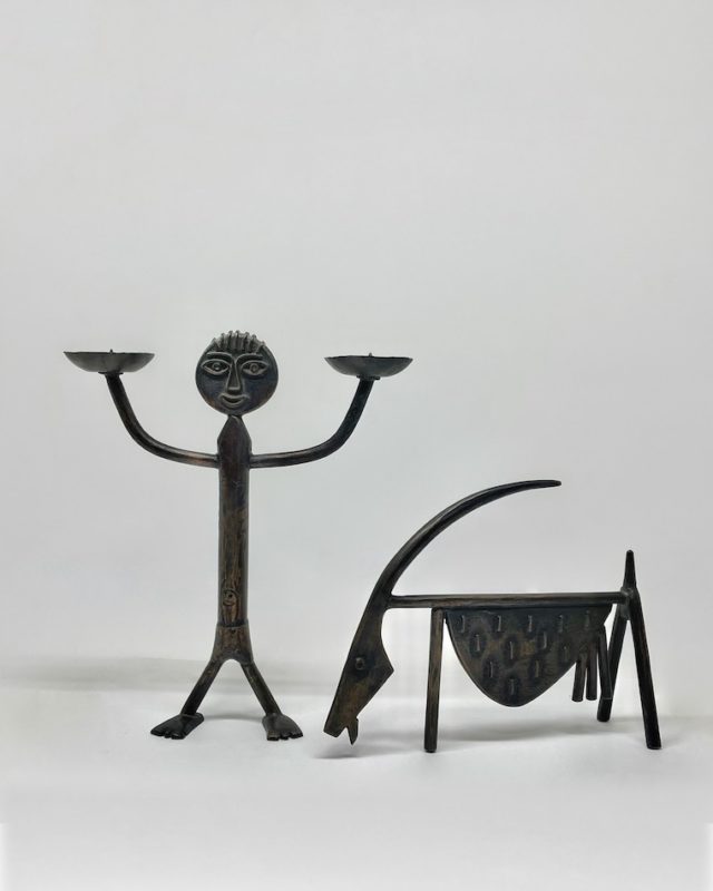 1962 Hungary “PERCZ JANOS” Bronze Figural CANDLE STICK & Goat Sculpture