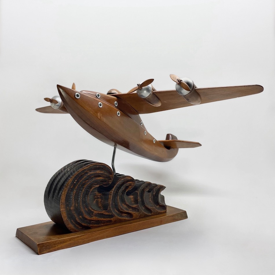 1930s France Art Deco Wooden Flying Boat / Air Craft Model by “Anthoine ART BOIS”