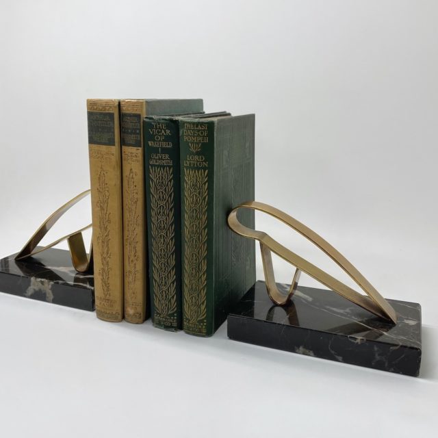 1930s Art Deco Brass / Marble Bookends Pair Set