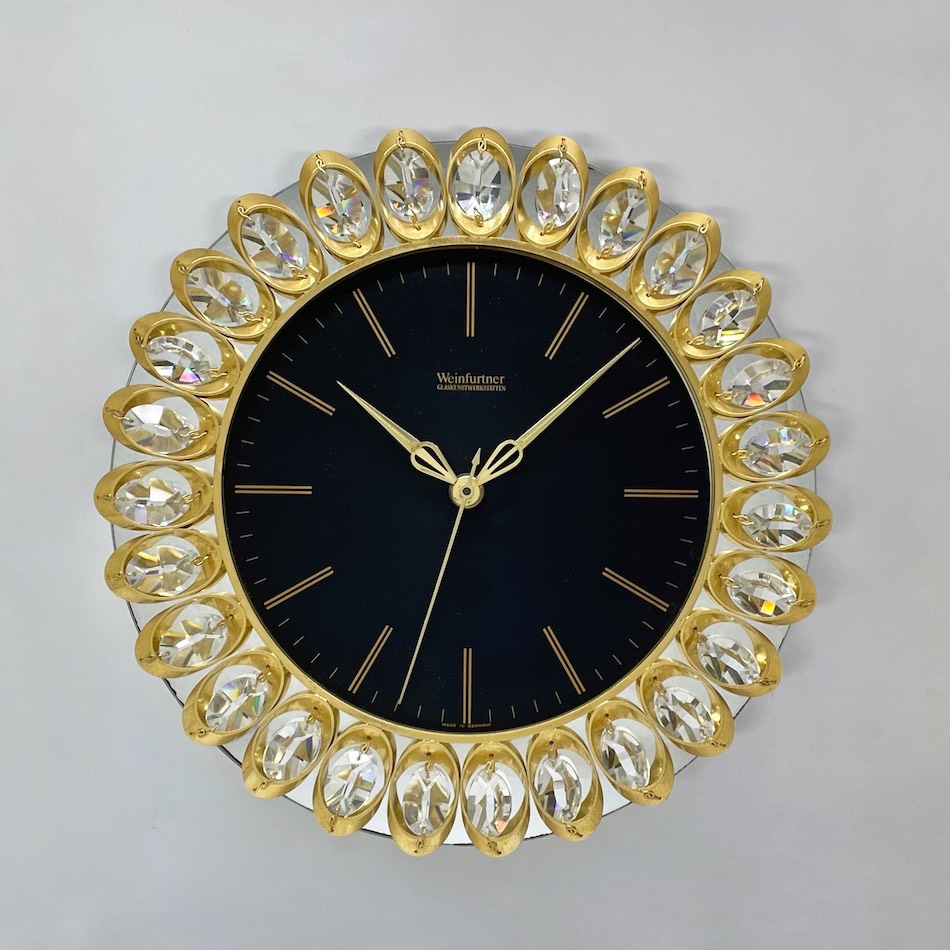 80’s Germany “Weinfurtner” Crystal Glass × Brass Wall Clock